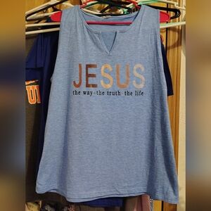 Blue Sleeveless Top with Inspirational Print